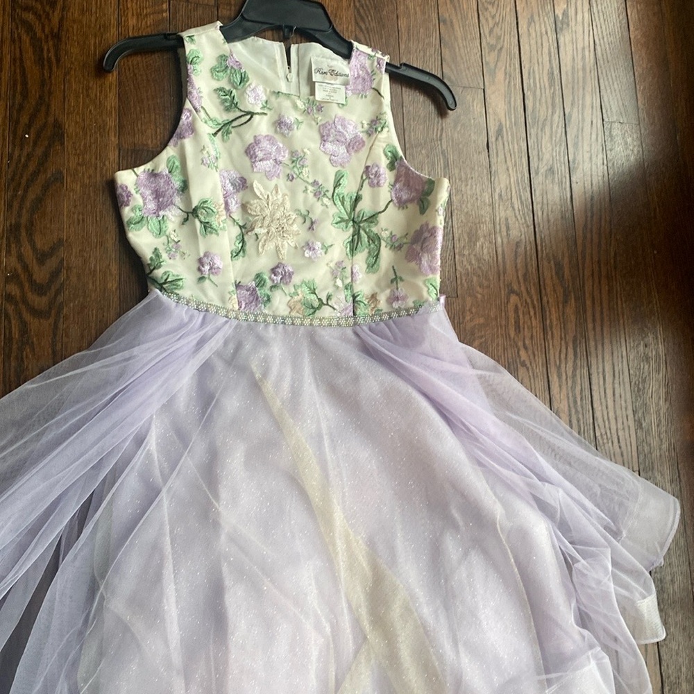 Rare Editions White Dress with Purple Floral Embroidery